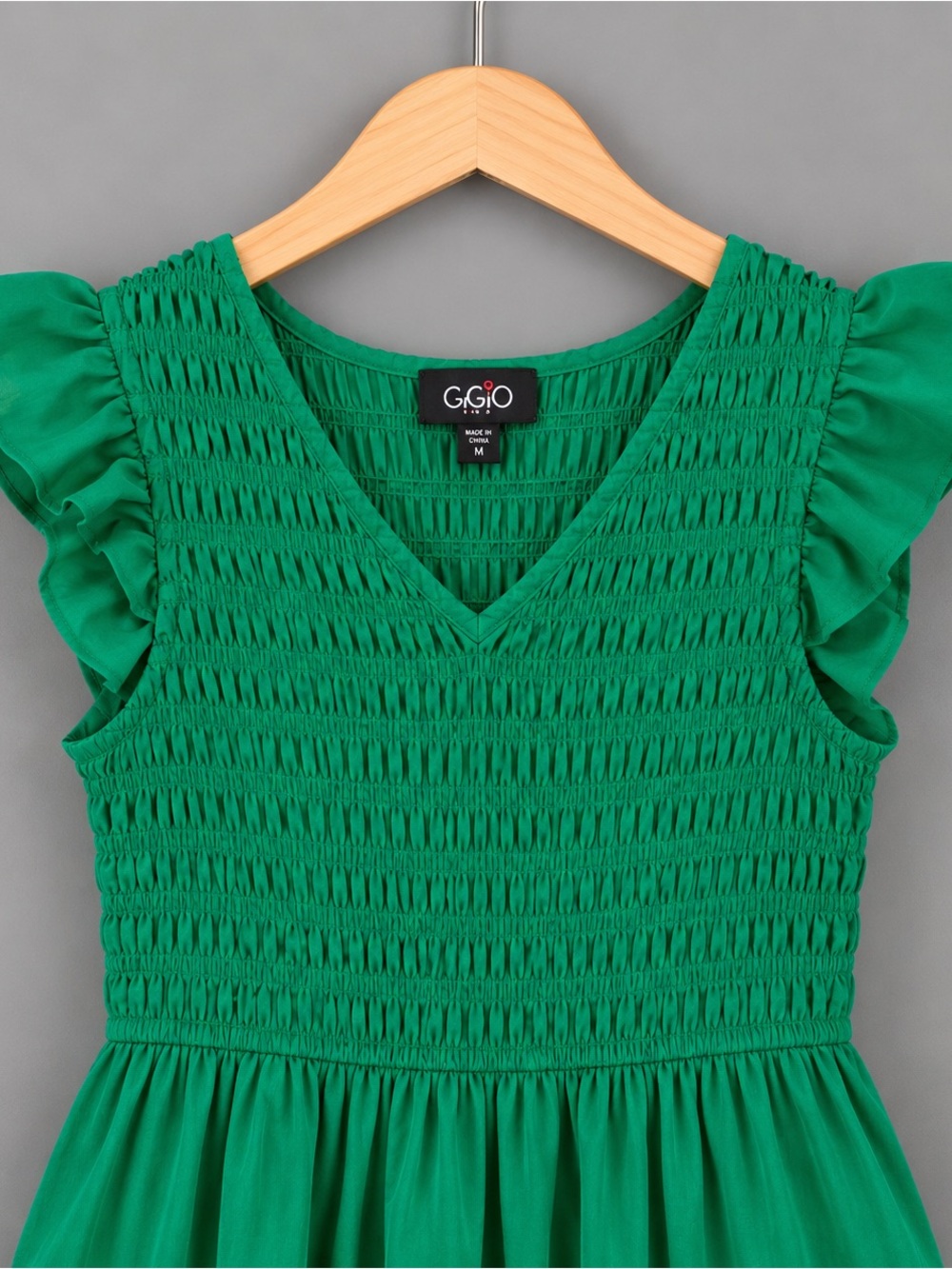 GiGiO Emerald Green Smocked Tiered Midi Dress Flutter Sleeve M - Picture 4 of 4